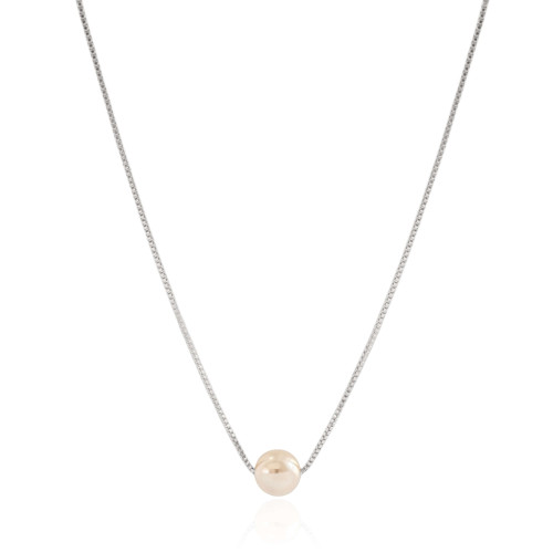 Gargantilha Veneziana Pérola 8 mm Ródio Branco - 45 cm