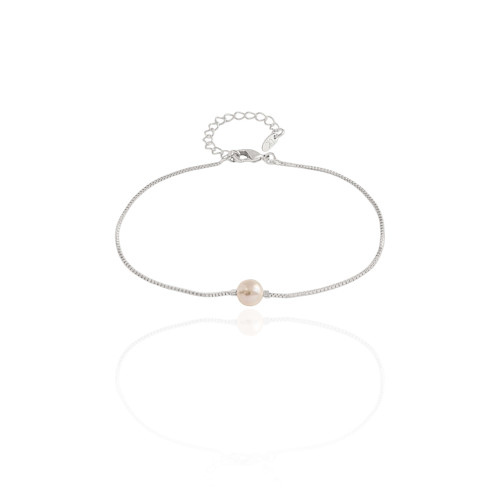 Pulseira Veneziana Pérola 6 mm Ródio Branco