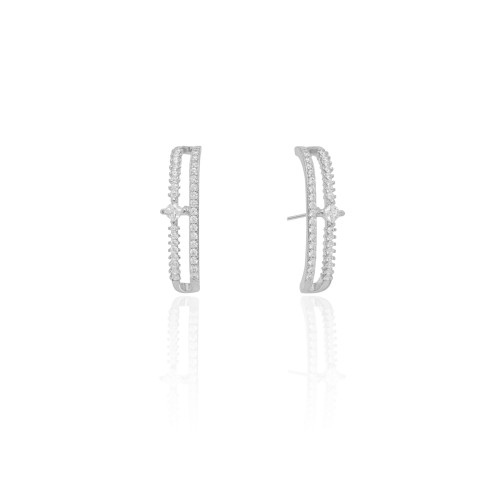 Ear Hook Cravejado Cristal 2.6 cm Ródio Branco