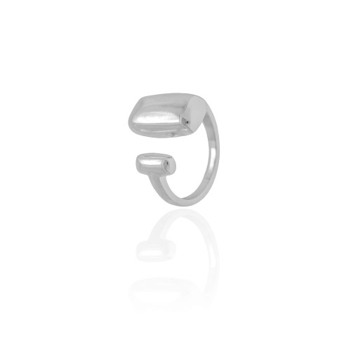 Anel Ajustável Retângulos Lisos Tamanho G Ródio Branco