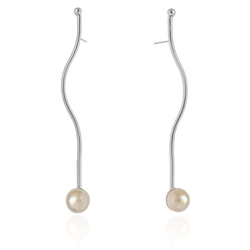 Brinco Palito Pérola 10 mm Ródio Branco