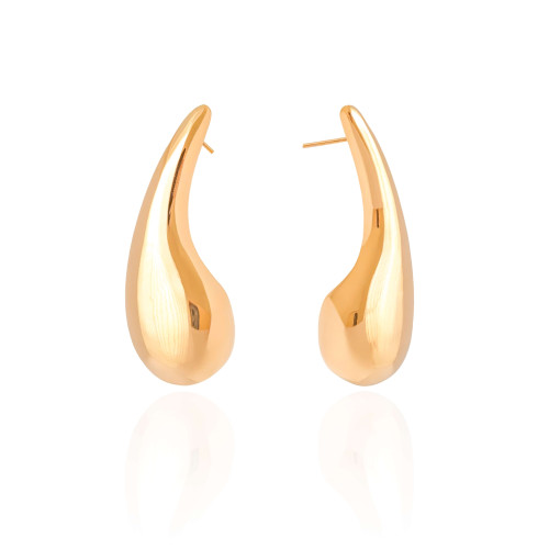 Brinco Gota Lisa 5.0 cm Banhado a Ouro 18K