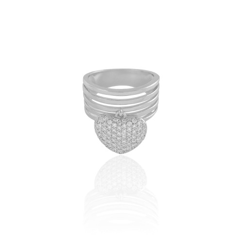 Anel Filetes Coração Cravejado Tamanho 15 Ródio Branco