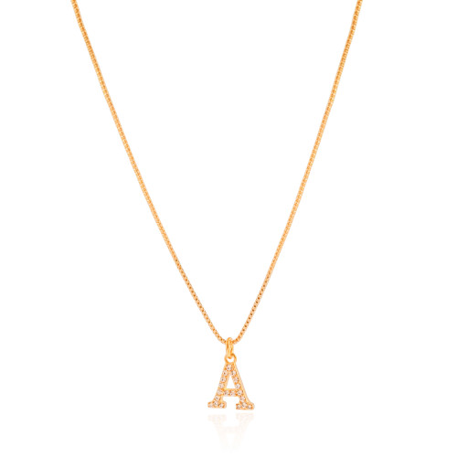 Gargantilha Veneziana Letra A Cravejada Cristal Banhado a Ouro 18K - 45 cm