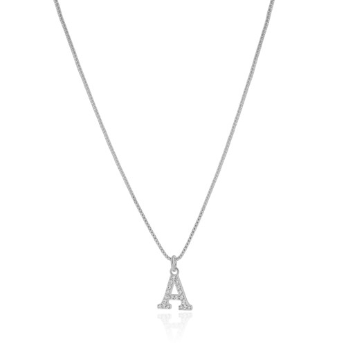 Gargantilha Veneziana Letra A Cravejada Cristal Ródio Branco - 45 cm