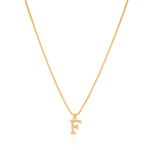 Gargantilha Veneziana Letra F Cravejada Cristal Banhado a Ouro 18K - 45 cm