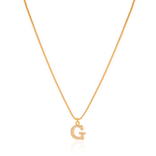 Gargantilha Veneziana Letra G Cravejada Cristal Banhado a Ouro 18K - 45 cm