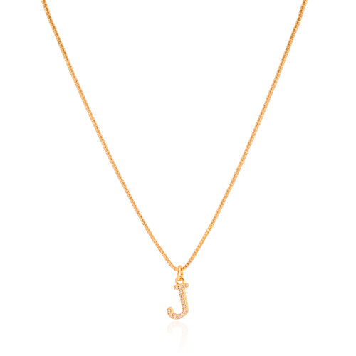 Gargantilha Veneziana Letra J Cravejada Cristal Banhado a Ouro 18K - 45 cm