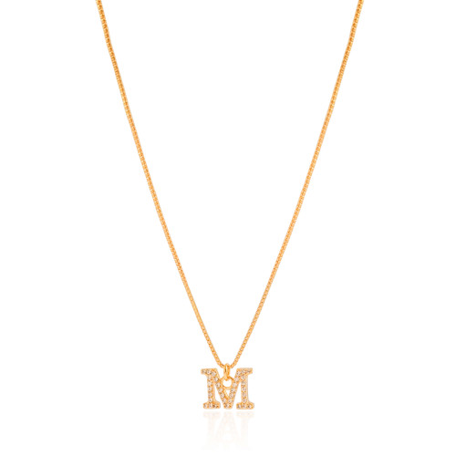 Gargantilha Veneziana Letra M Cravejada Cristal Banhado a Ouro 18K - 45 cm