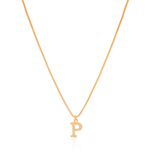 Gargantilha Veneziana Letra P Cravejada Cristal Banhado a Ouro 18K - 45 cm