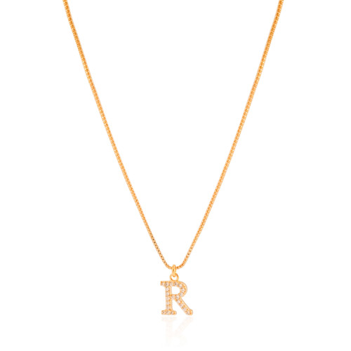 Gargantilha Veneziana Letra R Cravejada Cristal Banhado a Ouro 18K - 45 cm