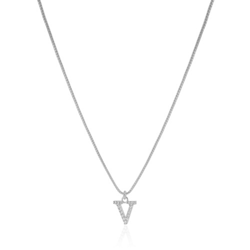 Gargantilha Veneziana Letra V Cravejada Cristal Ródio Branco - 45 cm