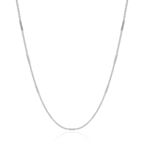 Gargantilha Longa Grumet Achatada Ródio Branco - 80 cm