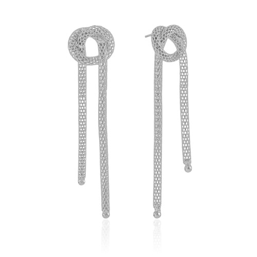 Brinco Nó Malha Italiana 7.8 cm Ródio Branco