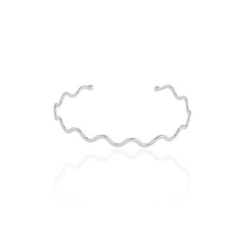 Bracelete Ondas Liso Ródio Branco