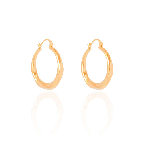 Brinco Argola Torcida Lisa Fecho Italiano 3.3 cm Banhado a Ouro 18K