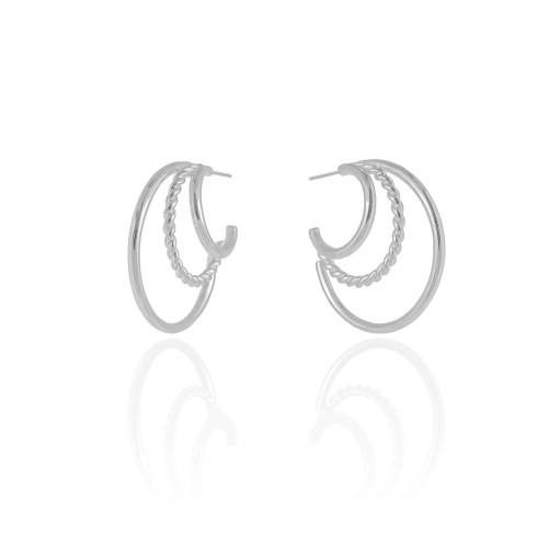 Brinco Argola Três Filetes 2.9 cm Ródio Branco