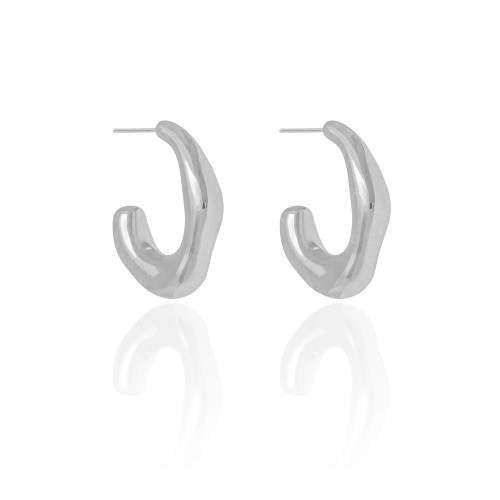 Brinco Argola ABS Orgânica Lisa 3.2 cm Ródio Branco