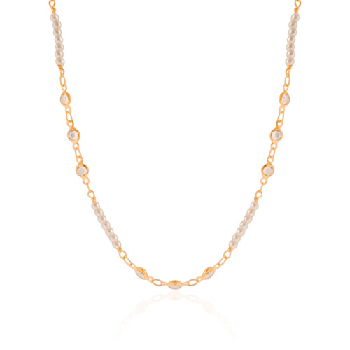 Choker Pérolas Pontos de Luz Cristal Banhado a Ouro 18K