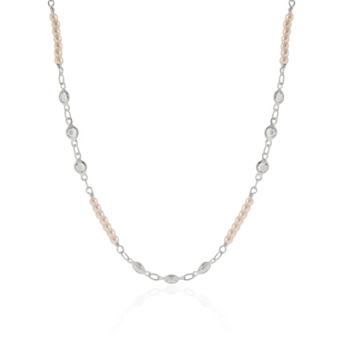 Choker Pérolas Pontos de Luz Cristal Ródio Branco