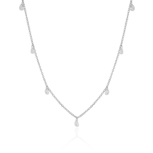 Choker Elos Gotas Cristais Ródio Branco