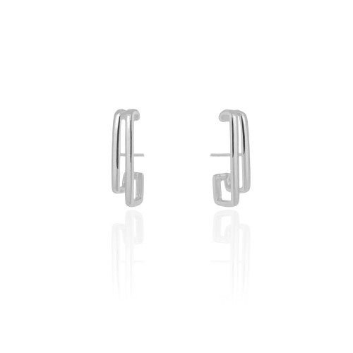 Ear Hook Dois Filetes Lisos 2.0 cm Ródio Branco
