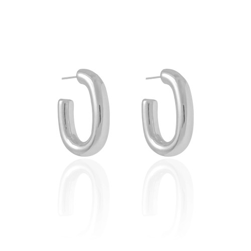 Brinco Argola Oval Tubo Liso ABS 3.8 cm Ródio Branco