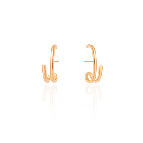 Ear Hook Filetes Lisos 2.4 cm Banhado a Ouro 18K