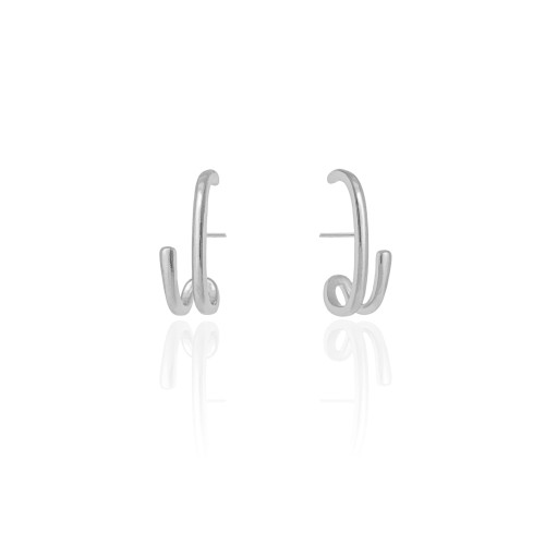Ear Hook Filetes Lisos 2.4 cm Ródio Branco