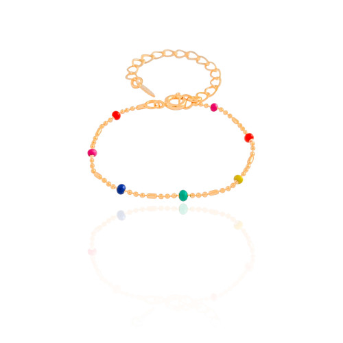 Pulseira Infantil Bolinhas Coloridas Banhado a Ouro 18K