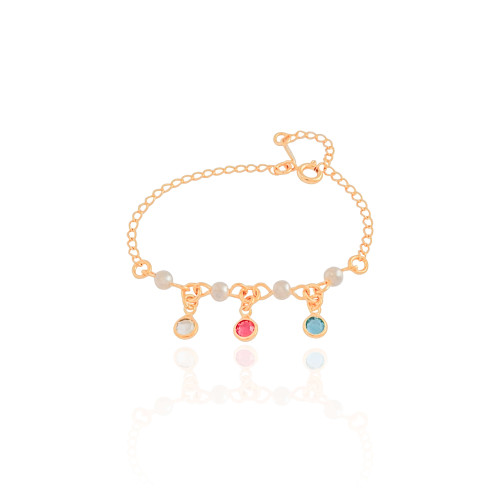 Pulseira Infantil Pérolas Pontos de Luz Coloridos Banhado a Ouro 18K