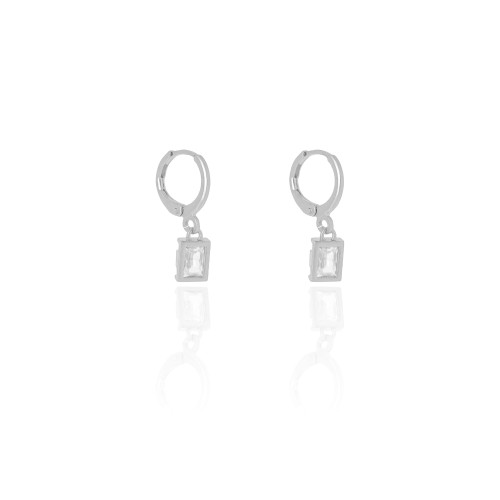 Brinco Argola Click Retângulo Cristal 2.3 cm Ródio Branco