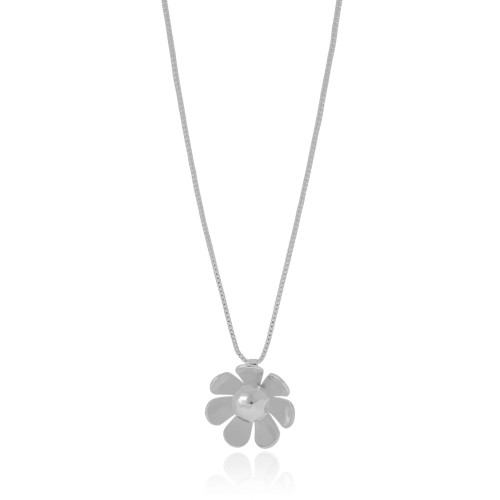 Gargantilha Veneziana Flor Lisa 2.3 cm Ródio Branco - 45 cm