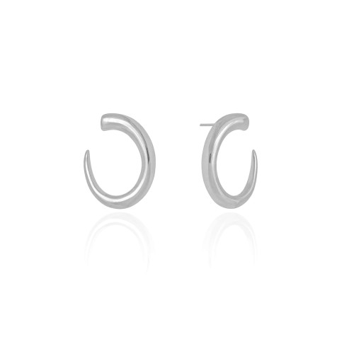 Brinco Oval Liso Vazado 2.4 cm Ródio Branco