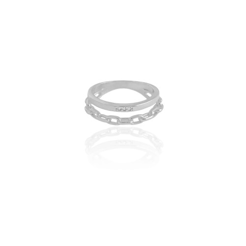 Anel Duplo Elos Tamanho 19 Ródio Branco