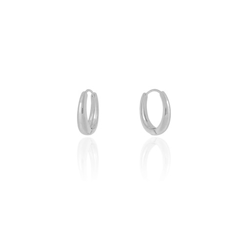 Brinco Argola Click Oval Lisa 1.7 cm Ródio Branco
