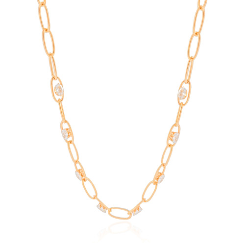 Gargantilha Elos Ovais Cristal Banhado a Ouro 18K - 45 cm