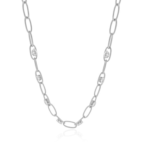 Gargantilha Elos Ovais Cristal Ródio Branco - 45 cm