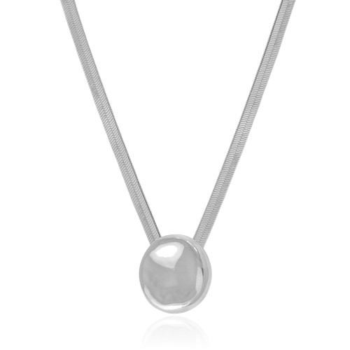 Gargantilha Malha Fita Orgânico Liso Ródio Branco