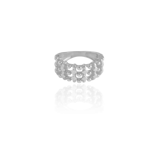 Anel Bolinhas Texturizadas Tamanho 18 Ródio Branco