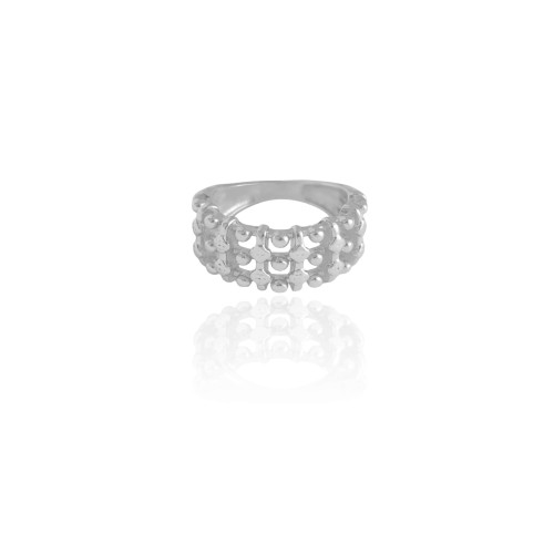 Anel Bolinhas Texturizadas Tamanho 21 Ródio Branco