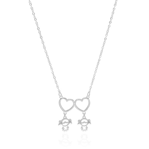 Gargantilha Filho Meninas Corações Lisos Ródio Branco - 45 cm