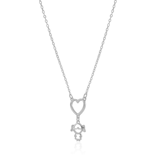 Gargantilha Filho Menina Coração Liso Ródio Branco - 45 cm