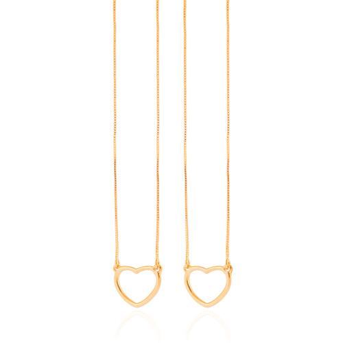 Escapulário Corações Vazados Banhado a Ouro 18K - 60 cm