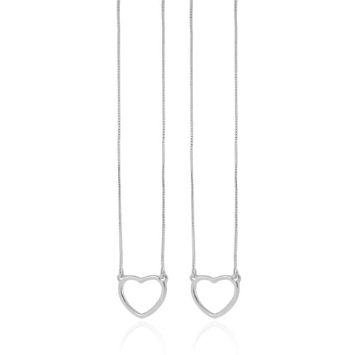 Escapulário Corações Vazados Ródio Branco - 60 cm