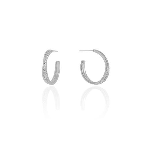 Brinco Argola Entrelaçada Cravejada Cristal 2.2 cm Ródio Branco