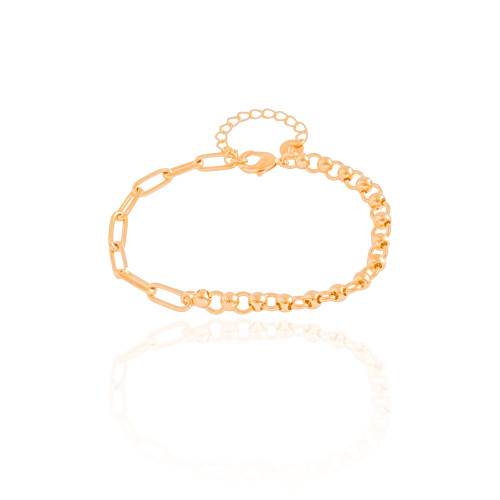 Pulseira Elos Bolinhas Lisas Banhado a Ouro 18K