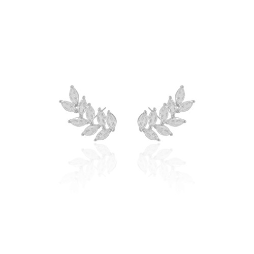 Ear Cuff Folha Navetes Cristal Ródio Branco