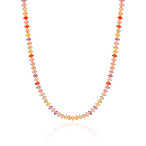 Choker Riviera Navetes Coloridos Banhado a Ouro 18K