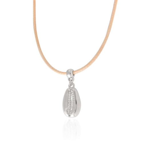 Choker Fio Coreano Bege Búzio Ródio Branco